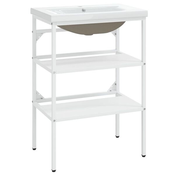 vidaXL Rám umývadla do kúpeľne so zabudovaným umývadlom biely železo