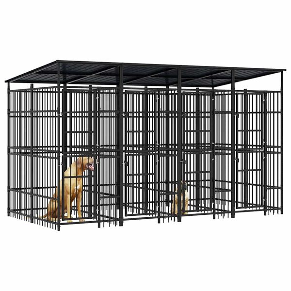 vidaXL Vonkaj&scaron;&iacute; koterec pre psov so strechou oceľ 7,37 m&sup2;