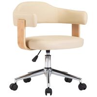 vidaXL Otočná jedálenská stolička, krémová, ohýbané drevo a umelá koža