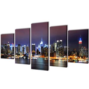 vidaXL Sada obrazov na stenu, mot&iacute;v farebn&aacute; panor&aacute;ma New Yorku 200 x 100 cm