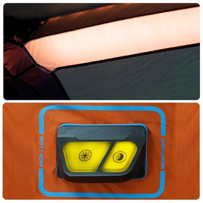 vidaXL Kempingový stan s LED svetlom, 9 osôb, svetlosivý a oranžový