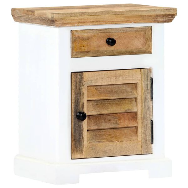 vidaXL Nočn&yacute; stol&iacute;k biely a hned&yacute; 40x30x50 cm surov&yacute; mangov&yacute; mas&iacute;v