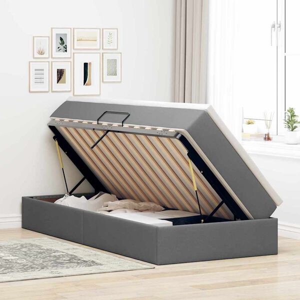 vidaXL Postel s &uacute;ložn&yacute;m prostorem a matrac&iacute; Tmavo &scaron;ed&aacute; 90 x 190 cm