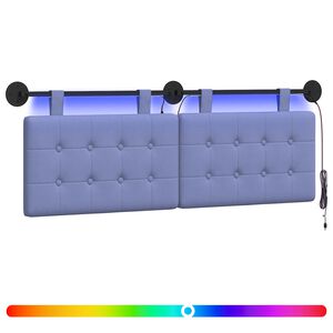 vidaXL Z&aacute;vesn&eacute; čelo postele S LED svetlom Modr&aacute; dž&iacute;novina L&aacute;tka