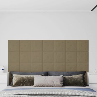vidaXL Nástenné panely 12 ks kapučínové 30x30 cm umelá koža 1,08 m²