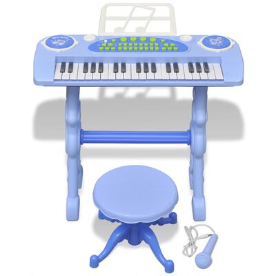 Detský klavír so stoličkou a mikrofónom, 37 klávesov, modrý