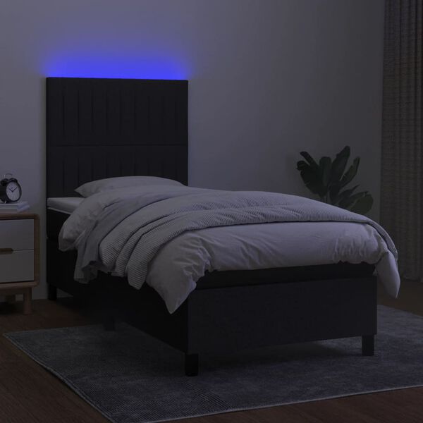 vidaXL Posteľ boxsping s matracom a LED čierna 90x200 cm l&aacute;tka