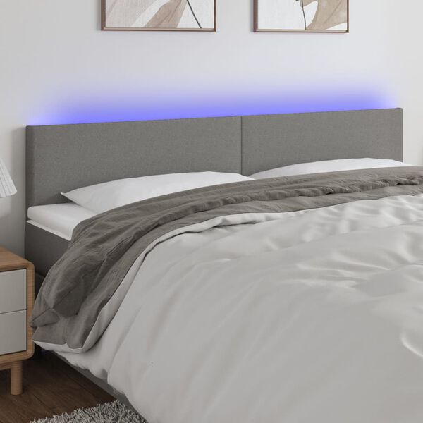 vidaXL Čelo postele s LED tmavosiv&eacute; 200x5x78/88 cm l&aacute;tka