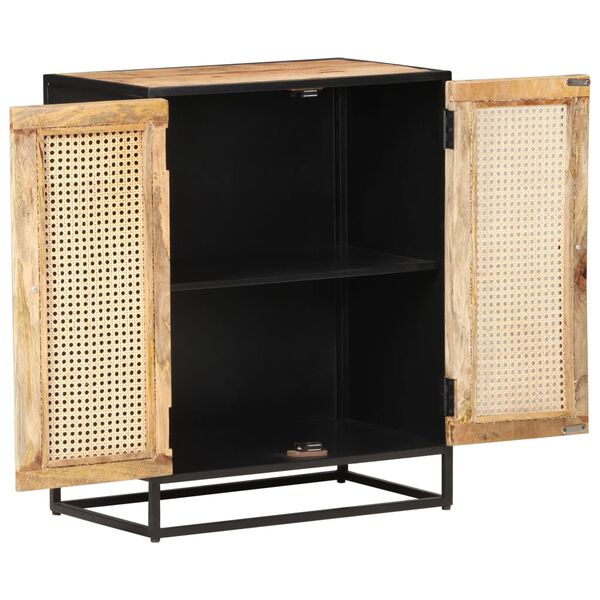 vidaXL Komoda 60x35x75 cm surov&eacute; mangovn&iacute;kov&eacute; drevo a trstina