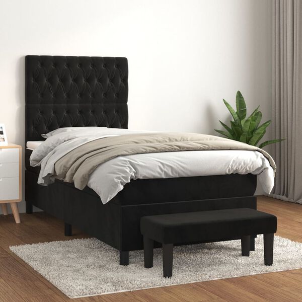 vidaXL Posteľn&yacute; r&aacute;m boxspring s matracom čierny 80x200 cm zamat