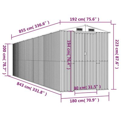 vidaXL Záhradná kôlňa bledosivá 192x855x223 cm pozinkovaná oceľ