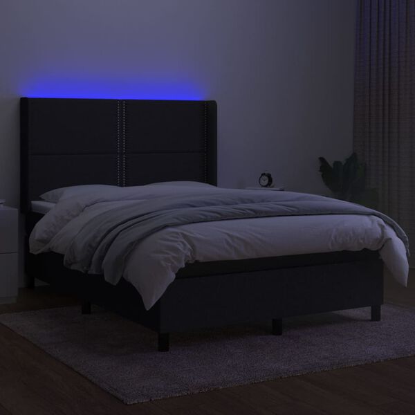 vidaXL Posteľ boxsping s matracom a LED čierna 140x190 cm l&aacute;tka