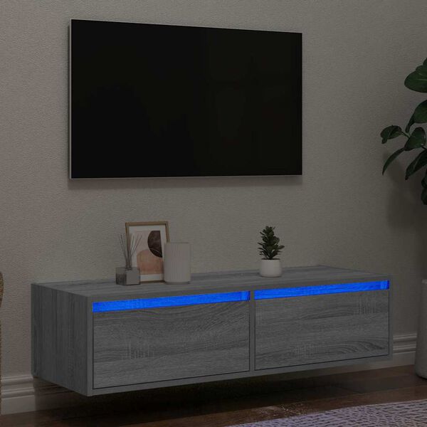 vidaXL TV skrinka s LED svetlami siv&aacute; sonoma 100X35,5x25 cm