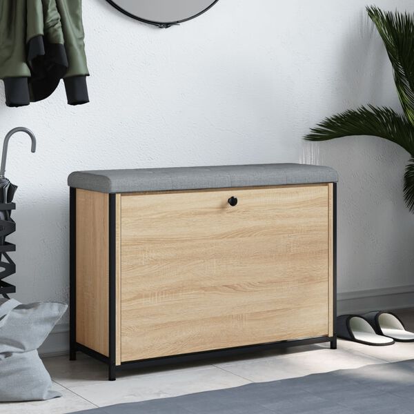 vidaXL Lavička na top&aacute;nky s vykl&aacute;pacou z&aacute;suvkou dub sonoma 82x32x56 cm