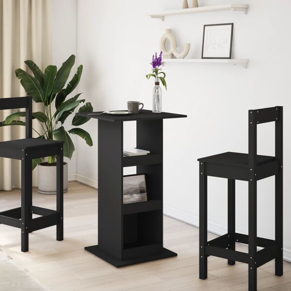 vidaXL Barový stôl s policami čierny 60x60x102 cm kompozitné drevo