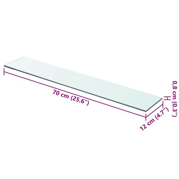 vidaXL Poličkový panel z priehľadného skla, 70x12 cm