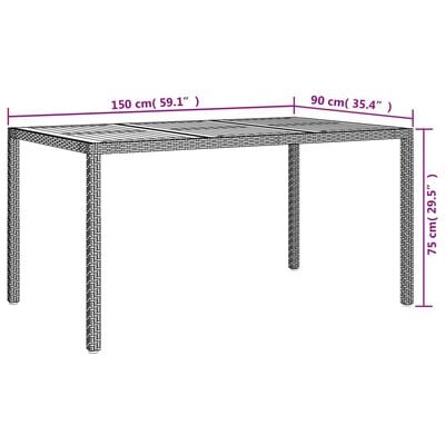 vidaXL Záhradný stôl 150x90x75 cm polyratan a akáciové drevo sivý
