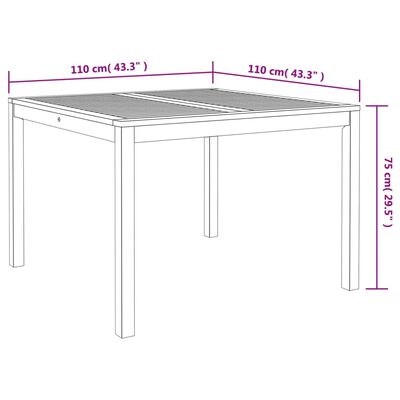 vidaXL Záhradný jedálenský stôl 110x110x75 cm, akáciový masív