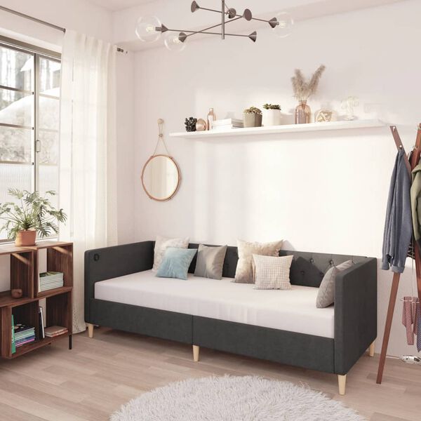 vidaXL Pohovka s matracom a USB tmavosiv&aacute; l&aacute;tkov&aacute; 90x200 cm