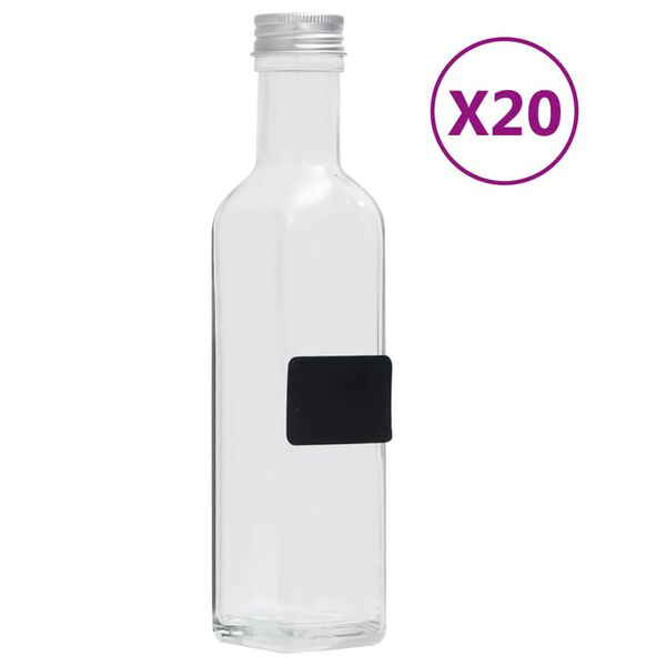vidaXL Sklenen&eacute; fľa&scaron;e so skrutkovac&iacute;m uz&aacute;verom 20 ks &scaron;tvorcov&eacute; 250 ml