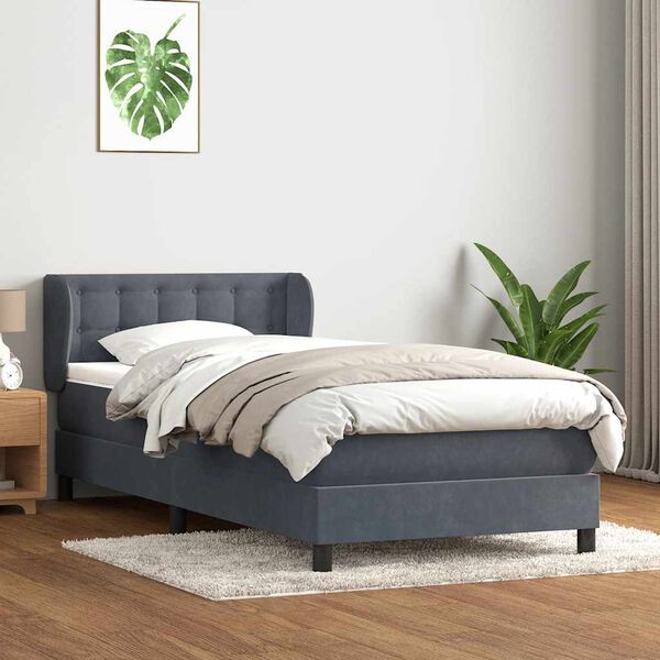 vidaXL Posteľn&yacute; r&aacute;m boxspring s matracom tmavosiv&yacute; 100x210 cm zamat