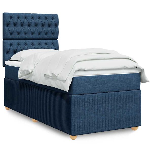 vidaXL Posteľný rám boxspring s matracom modrý 90x190 cm látka