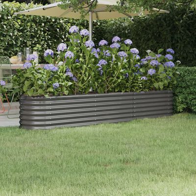 vidaXL Vyvýšený záhradný záhon práškovaná oceľ 224x40x36 cm sivý