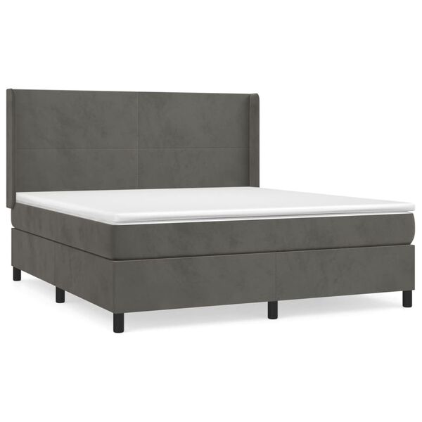 vidaXL Posteľn&yacute; r&aacute;m boxspring s matracom tmavosiv&yacute; 180x200 cm zamat