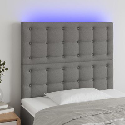 vidaXL Čelo postele s LED tmavosivé 80x5x118/128 cm látka