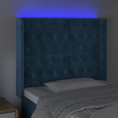 vidaXL Čelo postele s LED tmavomodré 93x16x118/128 cm zamat