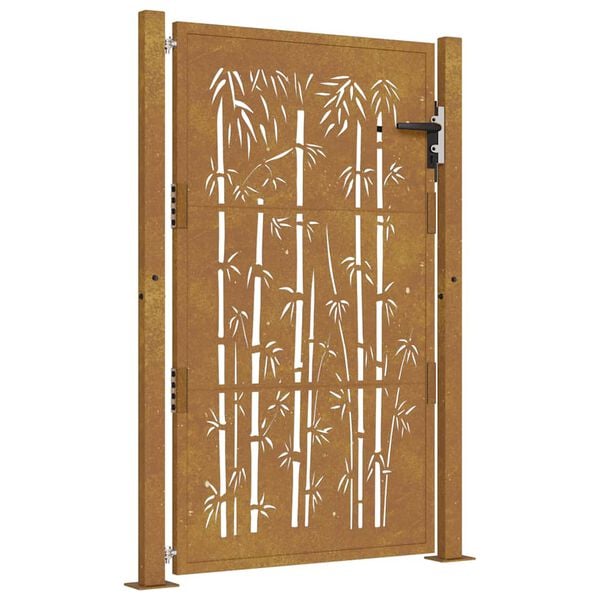 vidaXL Záhradná brána 100x125 cm, corten oceľ, bambusový dizajn