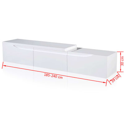 Rozšíriteľný TV stolík lesklý biely 240cm