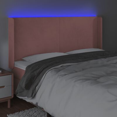 vidaXL Čelo postele s LED ružové 183x16x118/128 cm zamat