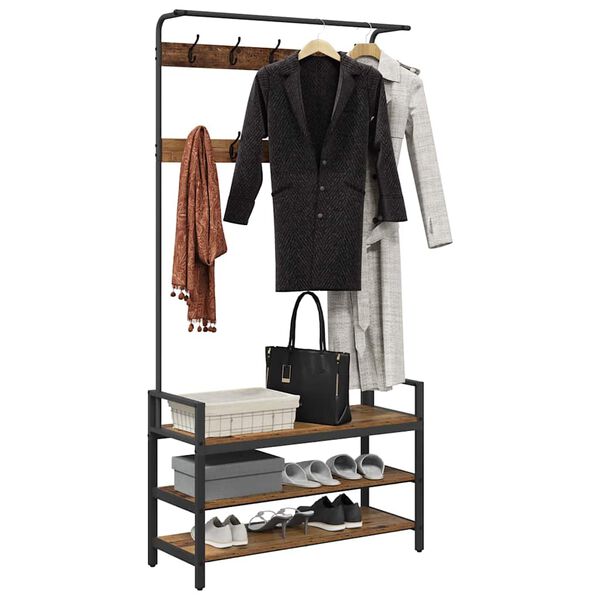 vidaXL Ve&scaron;iak s poličkou Star&eacute; drevo 95 x 34 x 184 cm Kompozitn&eacute; drevo