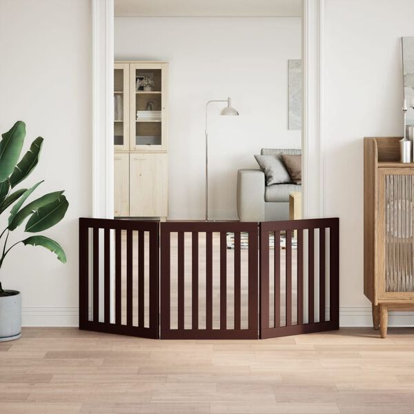 vidaXL Brána pre psa skladacia 3 panely hnedá 150 cm topoľové drevo
