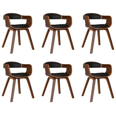 vidaXL Jedálenské stoličky 6 ks, čierne, ohýbané drevo a umelá koža