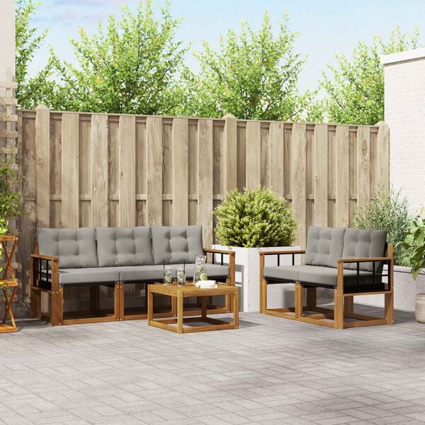 vidaXL Z&aacute;hradn&aacute; s&uacute;prava gaučov s vank&uacute;&scaron;om 6 pcs Pr&iacute;rodn&aacute; a svetlosiv&aacute;