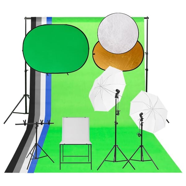 vidaXL Fotografick&aacute; &scaron;t&uacute;diov&aacute; s&uacute;prava, svetl&aacute;, sada pozad&iacute; a foto st&ocirc;l