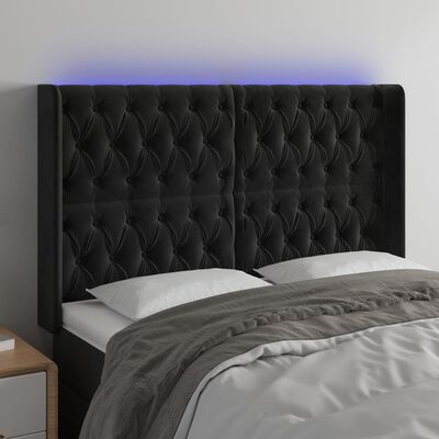 vidaXL Čelo postele s LED čierne 147x16x118/128 cm zamat