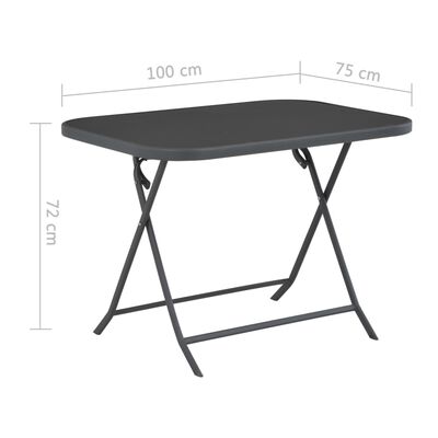 vidaXL Skladací záhradný stôl, sivý 100x75x72 cm, sklo a oceľ