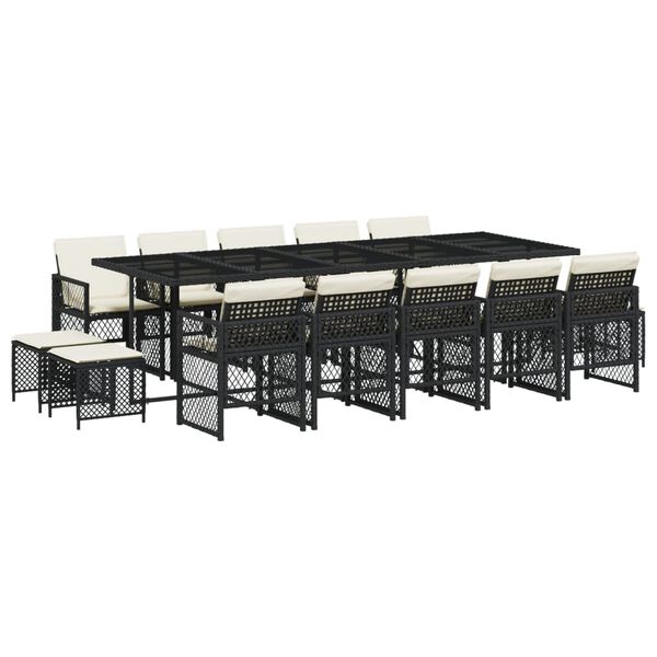 vidaXL 15-dielna z&aacute;hr. jed&aacute;lensk&aacute; s&uacute;prava s vank&uacute;&scaron;mi čierna polyratan