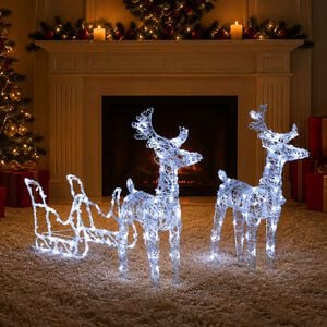 vidaXL Vianočn&aacute; dekor&aacute;cia so sobmi a saňami 160 LED, 130 cm, akryl