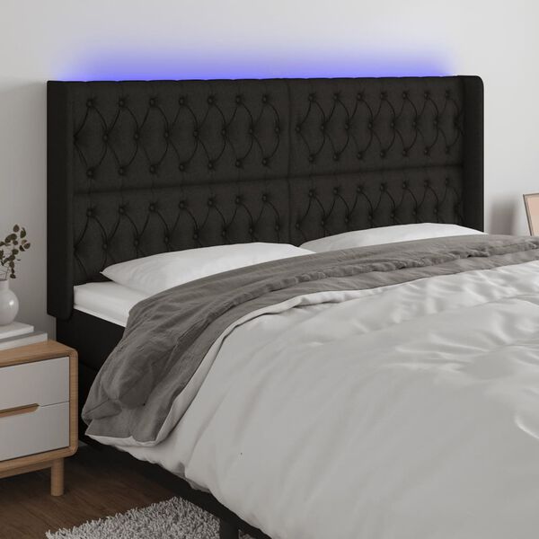 vidaXL Čelo postele s LED čierne 203x16x118/128 cm l&aacute;tka