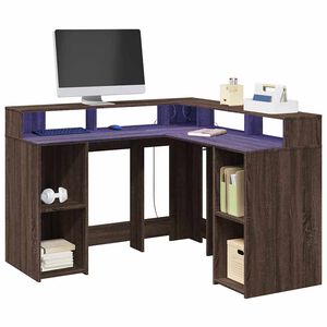 vidaXL St&ocirc;l s LED svetlami hned&yacute; dub 130x130x91 cm kompozitn&eacute; drevo