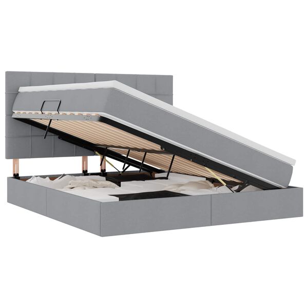 vidaXL Postel s &uacute;ložn&yacute;m prostorem a LED svetlom Svetlosiv&aacute; Polyester