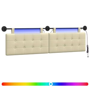 vidaXL Z&aacute;vesn&eacute; čelo postele S LED svetlom Kr&eacute;mov&aacute; Umel&aacute; koža