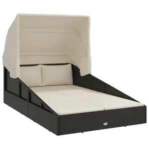 vidaXL Leh&aacute;tko so skladacou strechou čierne 200x114x128 cm polyratan