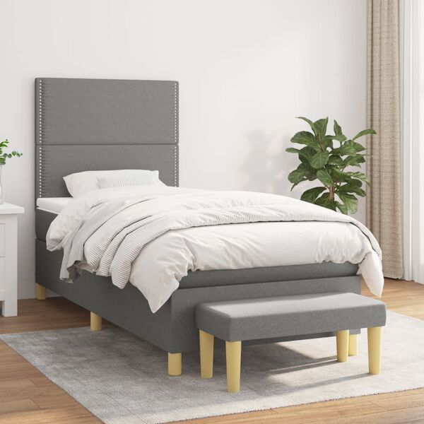 vidaXL Boxspring posteľ s matracom tmavosiv&aacute; 90x190 cm l&aacute;tka