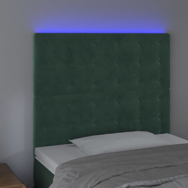 vidaXL Čelo postele s LED tmavozelen&eacute; 90x5x118/128 cm zamat