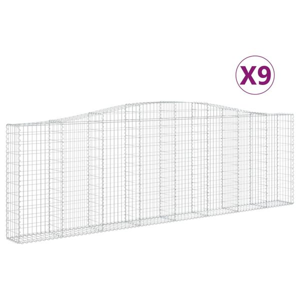 vidaXL Obl&uacute;kov&eacute; gabionov&eacute; ko&scaron;e 9 ks 400x30x120/140 cm pozink. železo